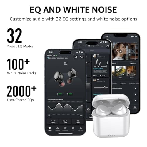 TOZO T6 Wireless Earbuds Bluetooth 5.3 Headphones, Ergonomic Design in Ear Headset,45Hrs Playtime with Wireless Charging Case, APP EQ Customisable, IPX8 Waterproof 7