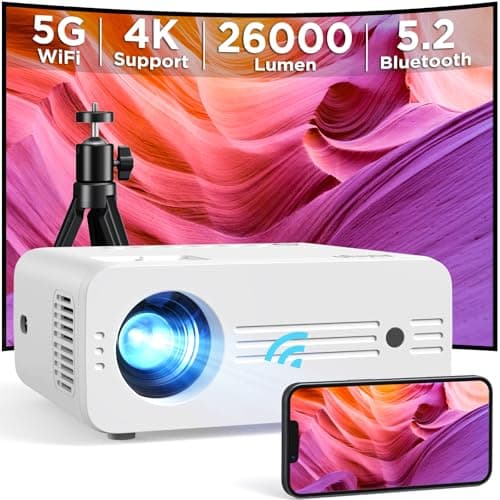 AKIYO 5G WiFi Native 1080P Projector With Bluetooth, 26000L 4K Supported, iPhone Compatible, Outdoor Projector Stand for Home Theater, iOS/Android/Laptop/HDMI/PS5