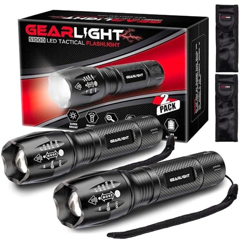 LED Flashlight High Lumens, Mini Tactical LED Flashlight 2 Pack, 5 Modes Zoomable Beam, Battery Powered (Batteries Not Included) for Camping, Hunting, Home & Emergency, Compact Small LED Flashlight