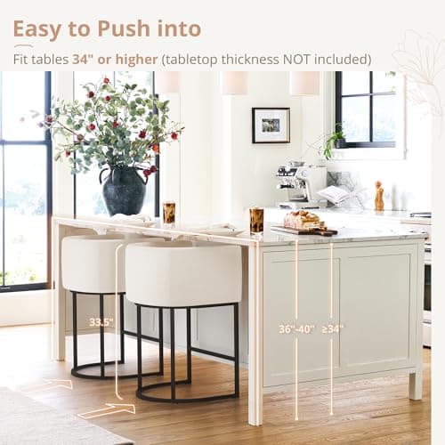 LUE BONA 27" H Counter Height Bar Stools Set of 2, Modern Barrel Counter Stools with Backrest and Arms, Black Metal Frames, Linen Fabric Upholstered Accent Barstools for Kitchen Island, Beige 5