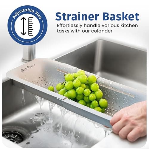 GottaHaveit Over The Sink Colander for Kitchen - Collapsible Strainer Basket, for Fruit and Vegetable Wash, Drain Pasta, Dry Dishes. (7.9” W, x 14-19.3” L, x 2.75” H) Gray 7