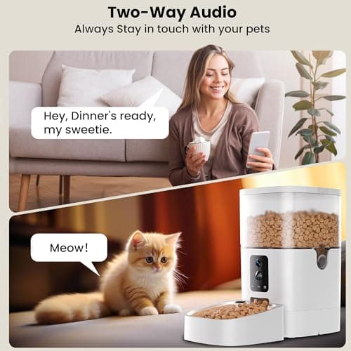 Automatic Cat Feeder with Dual Cameras, 2K HD Video with Night Vision, 5G WiFi Timed Pet Food Dispenser for Cat & Small Dog, 2-Way Audio, Easy APP Control, AI Pet Capture & Remain Food Record 5