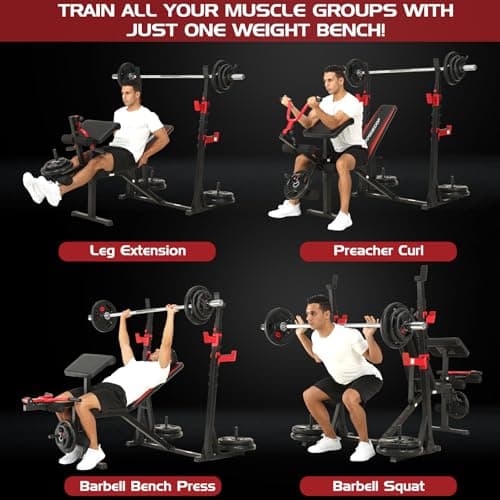 OPPSDECOR 900LBS Weight Bench Set with Squat Rack Preacher Curl Weight Bench with Leg Extension Bench Press Set Workout Bench for Home Gym Full Body Workout 7