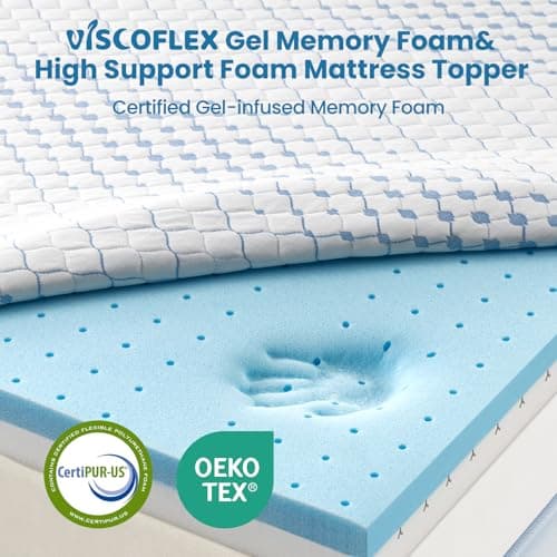 VISCOFLEX Full Size Mattress Topper 4 Inch, Pressure-Relieving Firm Bed Topper Gel Memory Foam with Ultra Soft Cover, Certipur-Us & Oeko-Tex Certified, Blue 5