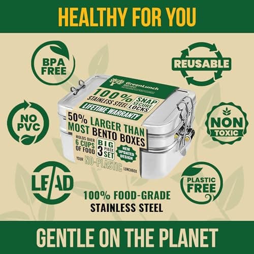 Stackable Stainless Steel Bento Box for Adults with Snack Pod - 6 Cup Capacity, Crack-Resistant, Secure Locks, Secure Locks, Eco-Friendly Lunch Box Container for for Work, Office & Travel 5