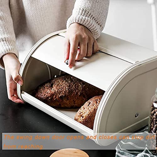 SOUJOY Countertop Bread Box, Bread Container for Kitchen, Vintage Metal Roll Top Bread Storage Holder, 1950s Farmhouse Rustic Baking Dispenser Bin for Dry Food Save, 11.8" L x 10" W x 6.7" H 5