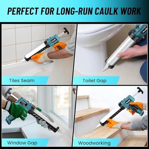Seesii Electric Caulking Gun, Lightweight & Cordless Caulking Gun with LED Light, Labor Saving AA Battery Power Caulk Gun, 10oz Cordless Caulk Gun for Filling, Sealing (Battery Not Included)(Blue) 6