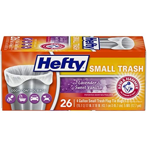 Hefty Small Trash Bags, Flap Tie, Lavender & Sweet Vanilla Scent, 4 Gallon, 26 Count