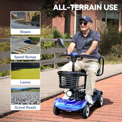 WheelWavi 4-Wheel Mobility Scooter for Adults & Seniors - Heavy-Duty Compact Travel Scooter with Long-Lasting Battery, LED Lights, Basket & Portable Design (Blue) 5