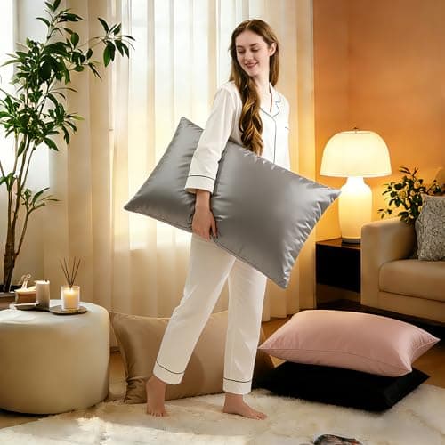 ZIMASILK Upgraded 100% 6A Grade Pure Mulberry Silk Pillowcase for Hair and Skin Silk Pillow Cases with Reinforced Hidden Zipper, More Soft & Durable, Gift Box (Standard 20"x26" Grey) 6