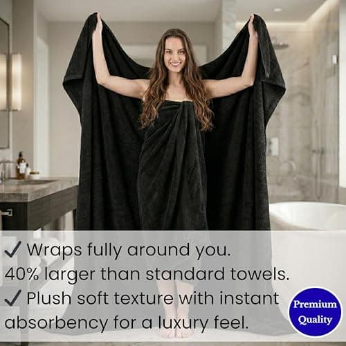 SALBAKOS Luxury 100% Turkish Cotton Bath Sheets 40x80 in Oversized Extra Large Bath Towels | Premium Hotel Quality Thick Soft Absorbent Turkish Towel for Spa Beach (Pack of 1, Black, Jumbo Bath Sheet) 7