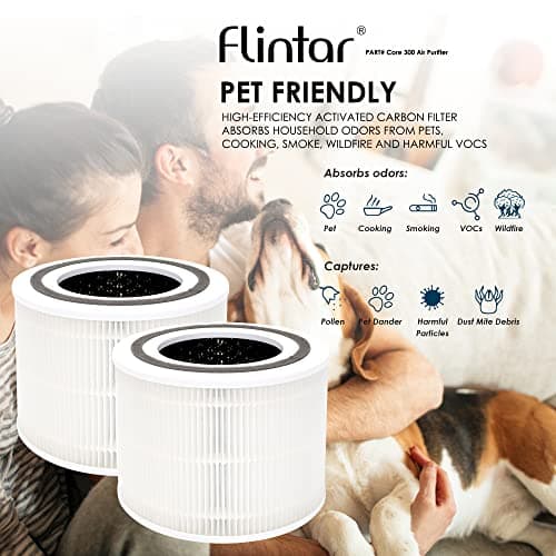 Flintar Core 300 Replacement Filters, Made in Taiwan, Compatible with LEVOIT Core 300-P, Core 300S Air Purifier, 3-in-1 H13 True HEPA Filter Replacement, Core 300-RF, 2-Pack 5