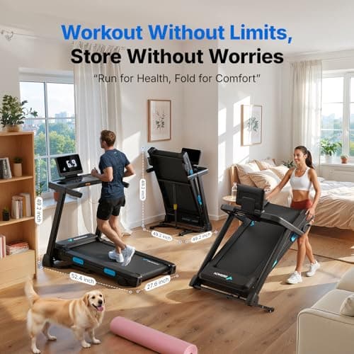 MERACH Treadmill with Incline 6%-15%, 300 LBS Capacity Foldable Running Treadmills for Home, 0.5-7.5MPH Quiet 2.5HP Brushless Double Deck Incline Foldinng Treadmill LED Display with Smart APP 5