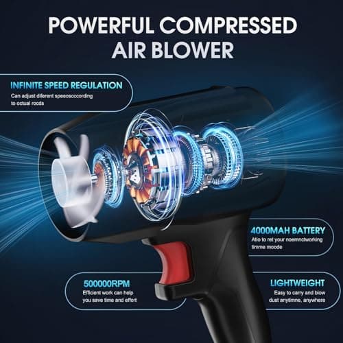 21V Cordless Leaf Blower, 990000 RPM High-Speed, 2×6Ah Large-Capacity Batteries & Fast Charger Included, Lightweight Handheld Blower for Lawn/Garden/Yard Cleanup 4