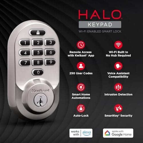 Kwikset Halo Wi-Fi Smart Lock, Keyless Entry Door Deadbolt, Geofence Auto-Unlock, Grade AAA Certified, No Hub Required Easy Install, Satin Nickel Lifetime Finish Warranty, Backlit Keypad 10