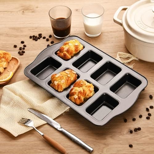 HONGBAKE 2 Pack Mini Loaf Baking Pans 8-Cavity, Nonstick Small Cornbread Pan, Tiny Banana Bread Pan Set, Heavy Duty Brownie TIn, Dark Grey 8