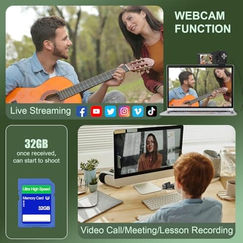Gcasio 2.7K Video Camera Camcorder QHD 50MP YouTube Vlogging Camera 16X Digital Zoom Webcam 270 Degree Rotation Screen Camcorders with 32G SD Card and 2 Batteries Recording While Charging 5