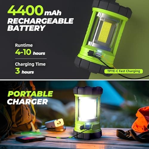 Camping Lantern 3000LM, LED Lanterns for Power Outages with 4400mAh Phone Charger, Impact-Resistant Rechargeable Lantern, 5 Light Modes Waterproof Lantern for Hurricane Emergency(Pale Green) 4