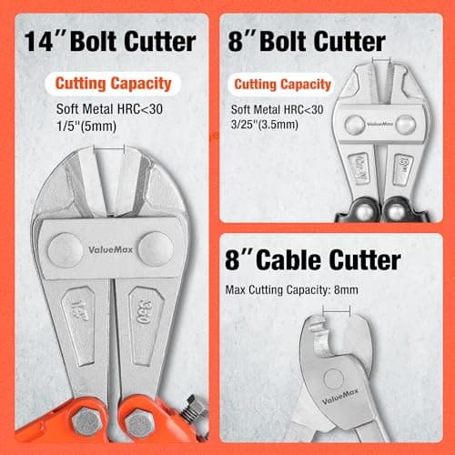 ValueMax Bolt Cutter Set, 3-Piece Heavy Duty, 14" and Mini 8" Cutters, 8" Cable Cutter With Carrying Bag for Locks, Steel Wire, Barbed Wire, Chains 5
