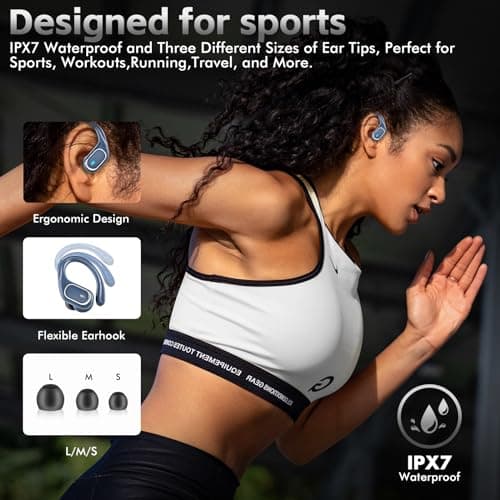 Wireless Earbuds Bluetooth Headphones 80Hrs Playtime Ear Buds IPX7 Waterproof Sports Earphones Wireless Charging Case Over-Ear Earhooks Headest - Blue 5