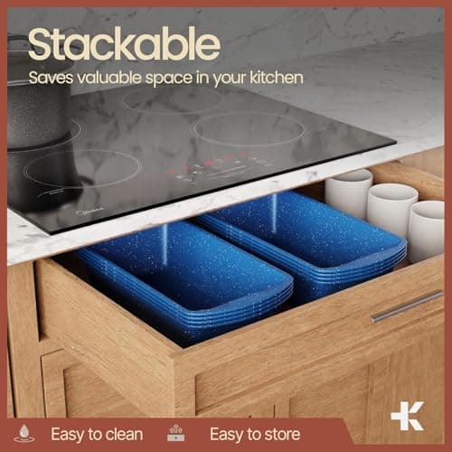 Nonstick Loaf Pan Set Pack of 2, 10.2" & 11" Large Baking Bread Pan, Oven Safe Up to 450°F, PFOA, PFOS, PTFE Free, Space Saving Stackable Design, Stain Resistant, Dishwasher Friendly, Blue Marble 7