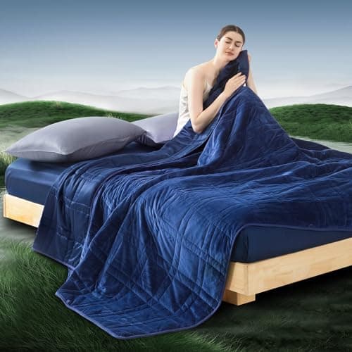 King Size Weighted Blanket 35lb(88''x104'', Dual-Sided), Cozy Warm Velvet & Cooling Tencel Fabric Reversible King Weighted Blanket for Adults & Couple All Season Use - Carry Bag Included, Navy Blue