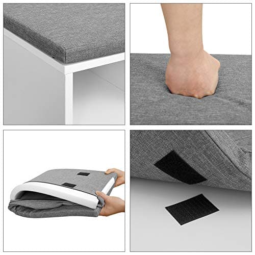 VASAGLE CUSTOS Collection - Storage Bench, Entryway Bench with Cushion, Drawer and Open Compartments, Bench with Storage, Living Room, Bedroom, Closet, White and Gray ULHS24WT 6