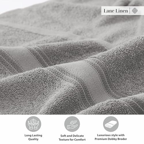 Lane Linen 100% Cotton Bath Sheets Set of 4 (35"x66") - Zero Twist Cotton Extra Large Bath Towels Sets - Quick Dry, Soft & Absorbent Oversized Grey Towels Set - Pre Shrunk, Fade Resistant - Space Grey 8