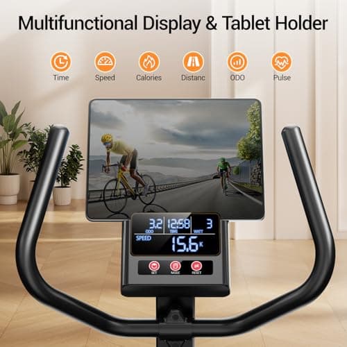 CURSOR FITNESS Recumbent Exercise Bike, Quiet Recumbent Stationary Bike for Adults & Seniors, Magnetic Stationary Bike with 16-Level Resistance, Supports 350LB, Heart Rate Handle & LCD Display 5