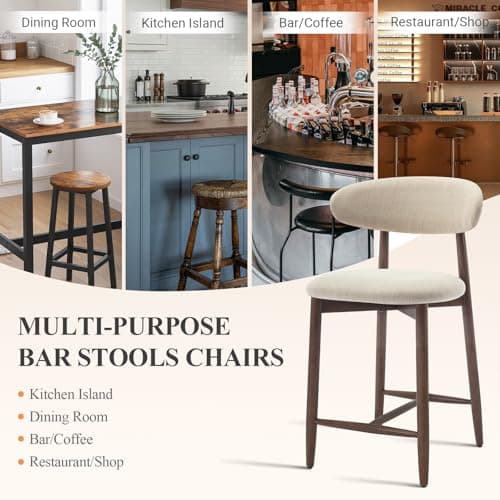 COLAMY Counter Height Bar Stools Set of 4, Kitchen Bar Stools with Back, Mid Century Modern Upholstered, with Wood Legs for Kitchen Island Dining Room, Beige 6