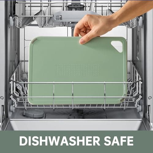 THETCHRY Plastic Cutting Board Set of 3-Cutting Boards for Kitchen BPA Free, Large-Small Chopping Boards Non-Slip for Cooking Camping Dishwasher Safe, Reversible, with Grip Handle, 15"×10"×0.6" Green 7