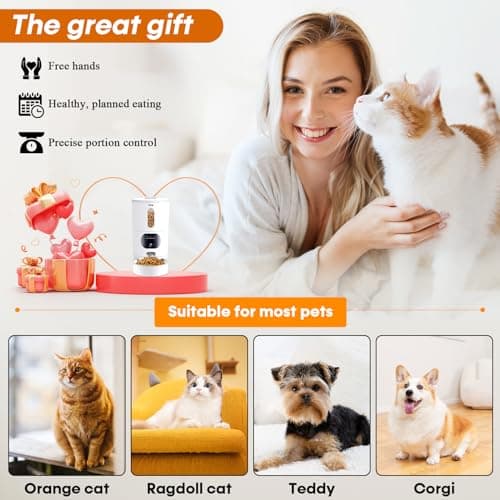 Automatic Cat Feeders Camera 5G: WiFi Easy to Clean Timed Smart Dog Food Dispenser 2-Way Audio Memory Function Pet Feeder HD 1080P Video Record APP Control Dry Food Clear Night Vision Yakry 9