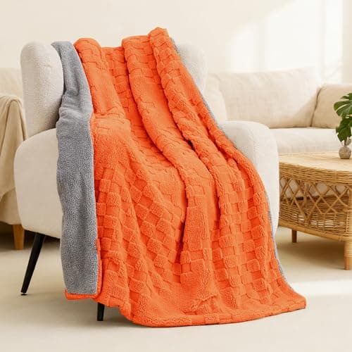 Heated Blanket, 50x60 Inch Electric Blanket, Throw Blanket with 6 Heat Settings and 1-4H Auto Off Timer, Machine Washable, Soft Flannel Fleece for Couches, Beds Office (Orange)