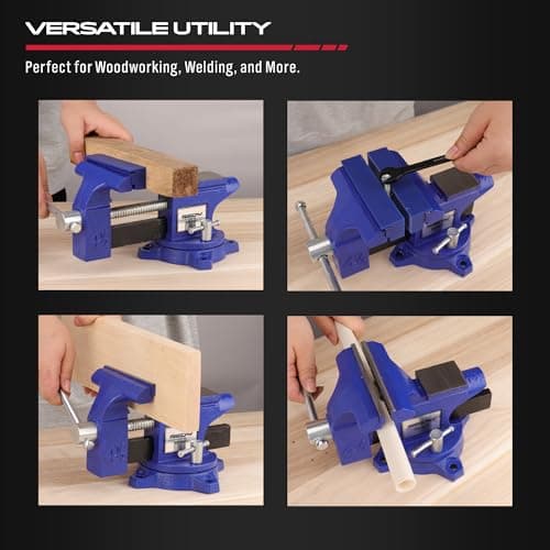 Heavy Duty Bench Vise 4.5 Inch: Table Clamp Woodworking Vice Press Drill Tools Workbench Wood Metal Pipe Work Shop Block Swivel Slide Cross Welding Machine Kit Milling Grip Precision Magnetic Jaw Pad 6