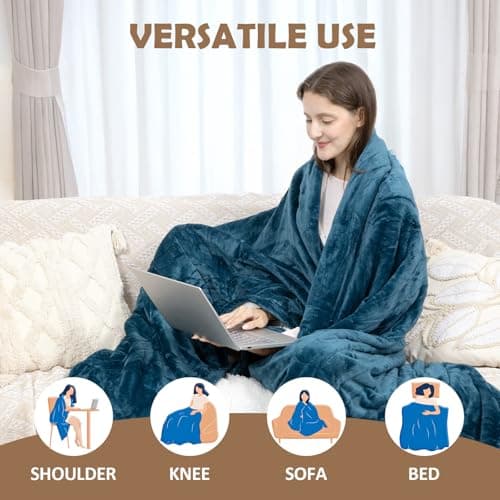 HOW'S MY HOUSE Heated Blanket 84" x 90", Dual Control Electric Blanket Queen Size with 10 Time Settings & 6 Heating Levels, Over-Heat Protection, Flannel Sherpa Super Cozy with ETL Certification, Blue 7