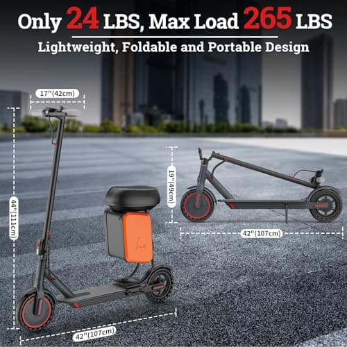 Qlaway 8.5" E Scooter for Adults 19 MPH 350W Motor 187.2WH Battery, Motorized Scooter Up to 15 Miles Range, Foldable, Bearing 265 LBS/APP Control with Seat 7