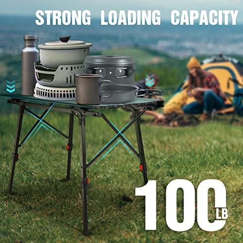 VILLEY Portable Camping Table with Adjustable Legs, Lightweight Aluminum Folding Beach Table with Carrying Bag for Outdoor Cooking, Picnic, Beach, Backyards, BBQ and Party - Green 6