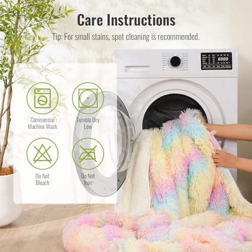 Uttermara Faux Fur Weighted Blanket 15 LBS Twin Full Size, Fluffy Fur Heavy Blanket for Sofa Bed, Super Soft Plush Fleece & Cozy Sherpa Reverse, Luxury Long Fur Adults Bed Blanket, 48" x 72", Rainbow 7