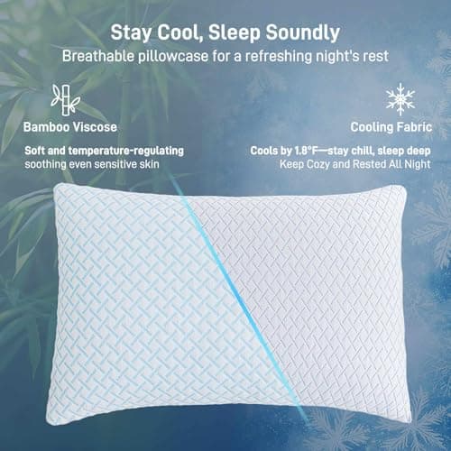 Alkyonos Shredded Memory Foam Cooling Medium Soft Bamboo Viscose Pillows King Set of 2, Adjustable Hypoallergenic Hotel Quality Pillows for Back, Stomach and Side Sleeper, Oeko-TEX Certified 6