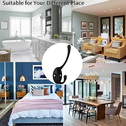 Kruodop 4Pcs Coat Hooks Wall Hooks for Hanging Heavy Duty, Wall Mounted Black Towel Hooks, Metal Single Coat Hanger with Screws Cup Retro for Coats, Handbags, Towels 7