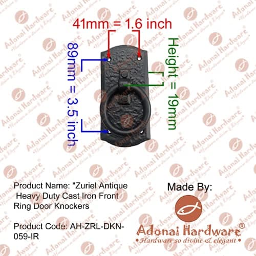 Adonai Hardware "Zuriel Antique Heavy Duty Cast Iron Front Entry Sturdy Stylish Ring Door Knockers (2, Matte Black) for Vintage Wooden Barn Shed Doors, Gates, Fences, Furniture and Farmhouse 8