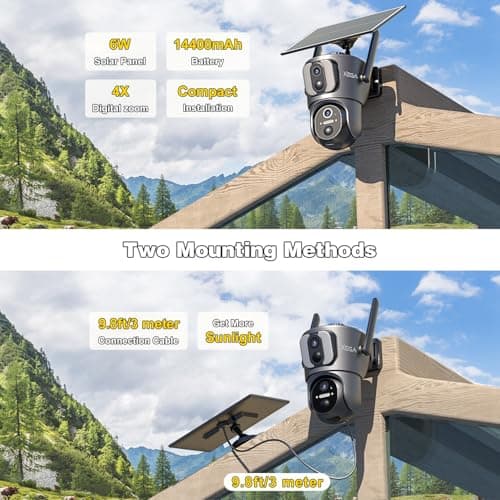 Xega 4G Cellular Security Camera【Dual Lens】Outdoor with SIM Card, 14400mAh 2K HD Wireless Solar 4G LTE Camera, PTZ Motion Dtetection Light Siren Warning TF Cloud Storage,Only Support The Built-in SIM 5