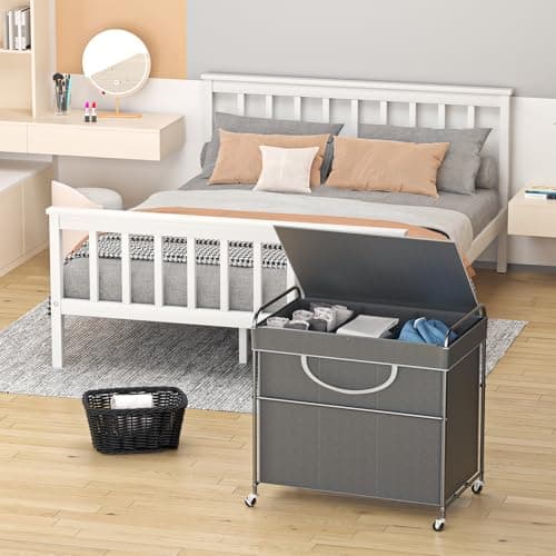 YKDIRECT 180L Large Laundry Hamper, 3 Compartment Laundry Basket with Lid, Removable Bag & Metal Structure with Industrial Wheels, Suitable for Bathroom, Dorm Room, Laundry Room (Grey, 180L) 5