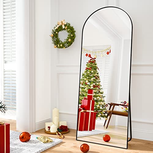 HARRITPURE 58"x18" Arched Full Length Mirror Free Standing Leaning Mirror Hanging Mounted Mirror Aluminum Frame Modern Simple Home Decor for Living Room Bedroom Cloakroom, Black 8