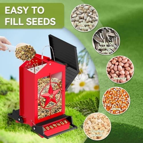 Squirrel Proof Bird Feeders for Outdoors Hanging, Metal Wild Bird Feeders with Bilateral Weight Activated Perches, 5LB Large Weatherproof Durable Backyard Feeders for Cardinals, Blue Jay,Finch -Red 4