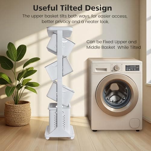 BAOKALER 4-Tier Laundry Hamper Sorter, Vertical Rolling Laundry Baskets with Wheels Removable, Stackable Laundry Cart Organizer and Storage for Small Space, Dorm, Closet, Bathroom 6
