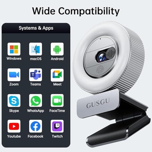 GUSGU G910 2K Quad HD Webcam for PC, with Microphone & Light & Privacy Cover, Web Camera for Desktop Computer/Laptop/MacBook, USB Streaming Camera 6