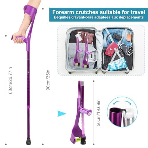 Antdvao Forearm Crutches Pair Folding Forearm Crutches Anti-Drop Cuff Reduces The Hassle of Picking Up Forearm Crutch，Comfortable Grip and Wear-Resistant, Non-Slip Forearm Crutches (Violet) 5