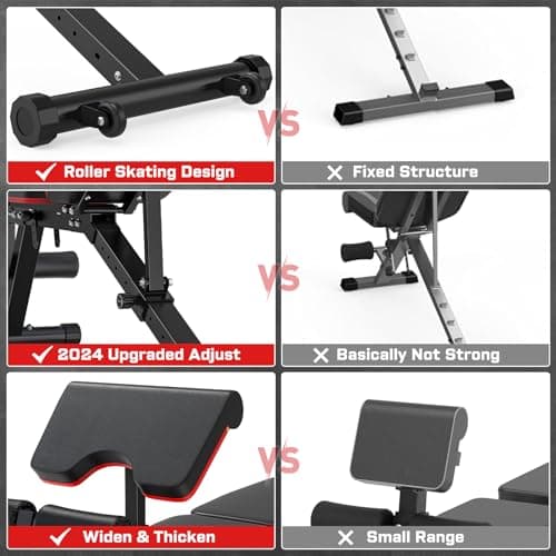 Fostoy Adjustable Weight Bench, 800 LBS Home Gym Workout Bench with Leg Extension and Preacher Pad for Full Body Strength Training, Incline Decline Flat Bench Press for Weight Lifting (Black&Glossy) 6