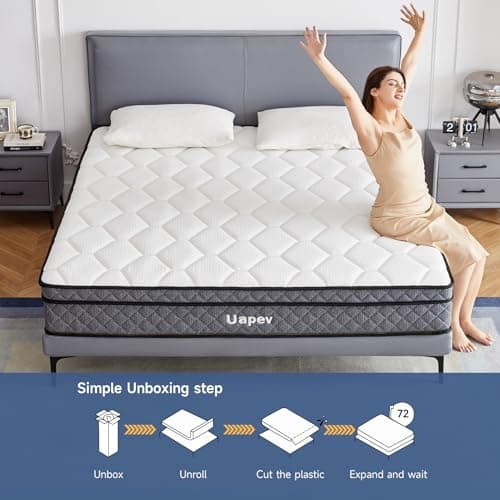 Uapev Queen Mattresses,10 Inch Queen Size Mattress in A Box, Memory Foam Hybrid Mattress with Individual Pocket Spring for Motion Isolation & Strong Edge Support, Stress & Pressure Relief,CertiPUR-US 7